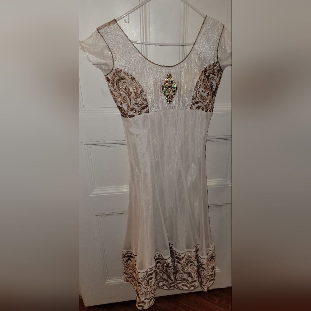 Elegant Cream Embellished Women's Dress